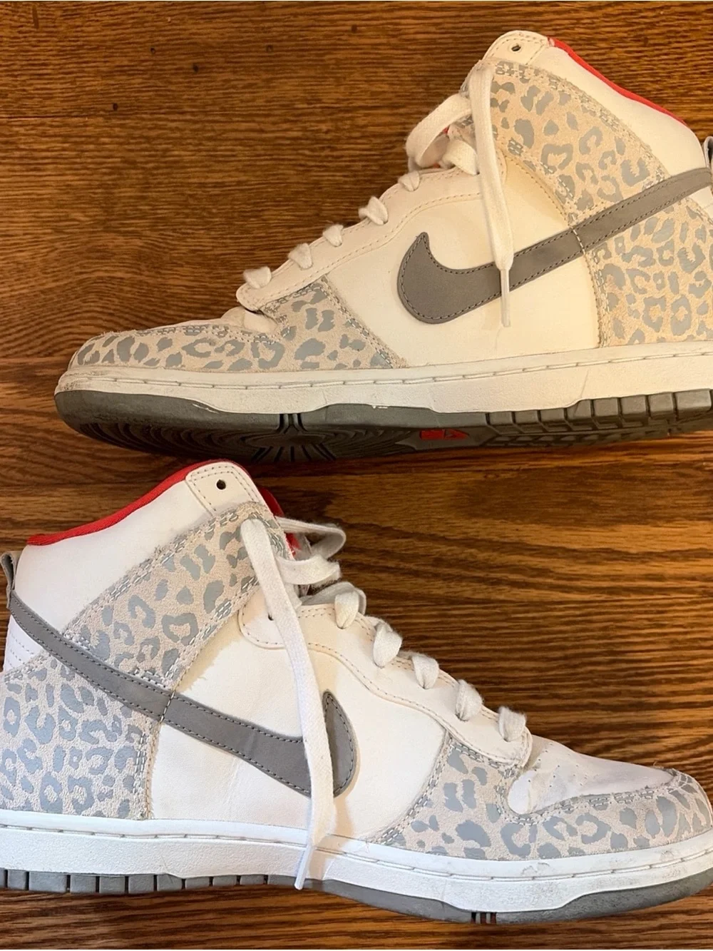 Nike White High-Top Sneakers with Coral Lining and Gray Leopard Accents - Picture 3 of 7